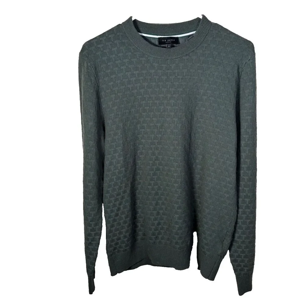 Ted Baker Sweater Men's 2 Pullover Knit Woven Green Casual Wool Blend
